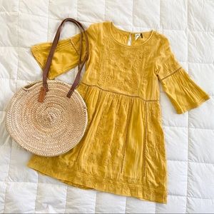 Golden Embroidery Detailed Bell Sleeve Dress